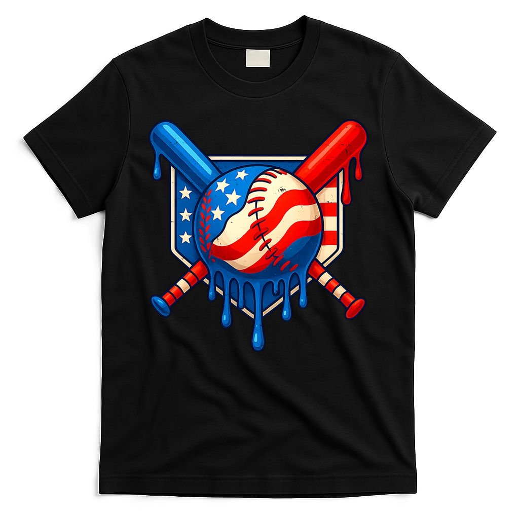 Baseball Drip Patriotic American Flag USA T-Shirt product image 4