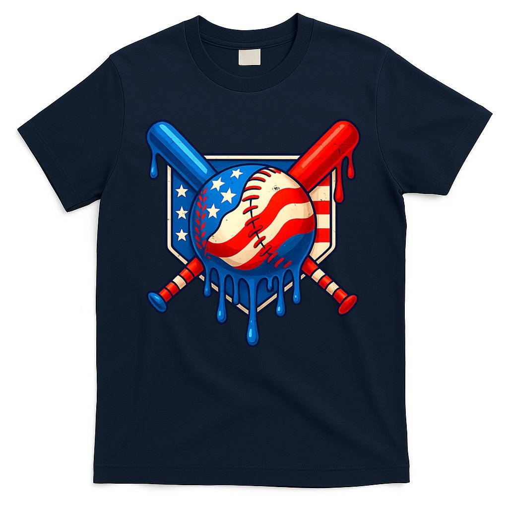 Baseball Drip Patriotic American Flag USA T-Shirt product image 1