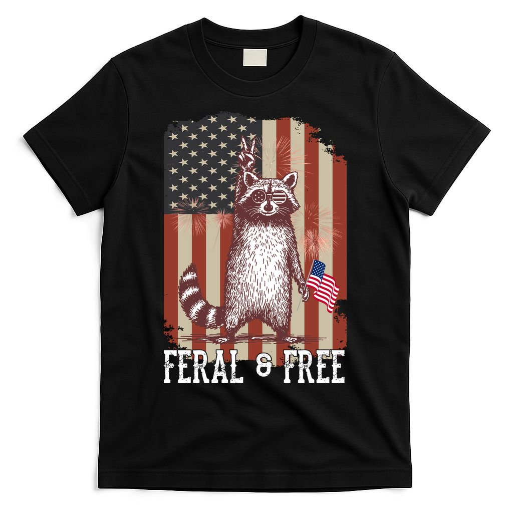 Feral But Free Raccoon July 4th Patriotic For Family T-Shirt product image 4