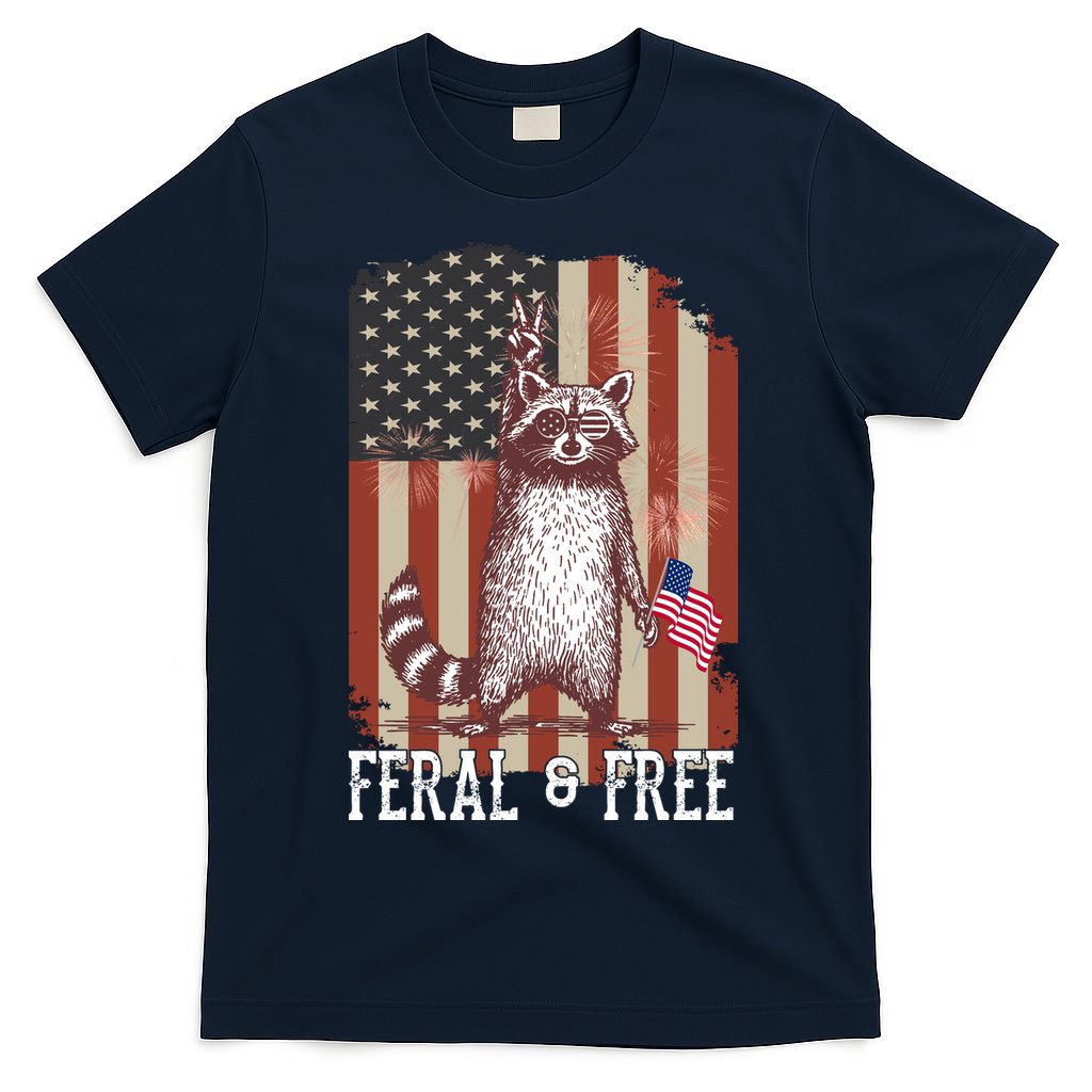Feral But Free Raccoon July 4th Patriotic For Family T-Shirt product image 1