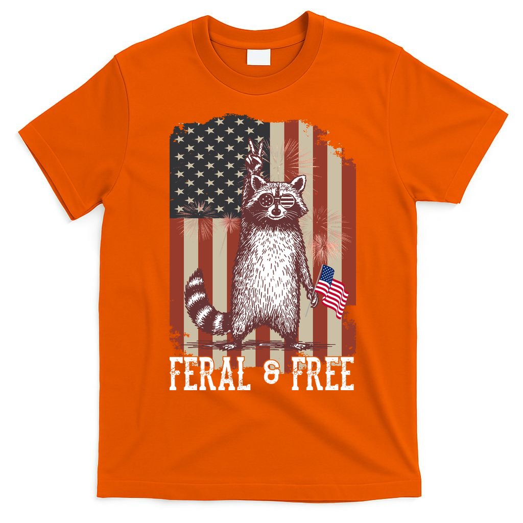 Feral But Free Raccoon July 4th Patriotic For Family T-Shirt product image 3