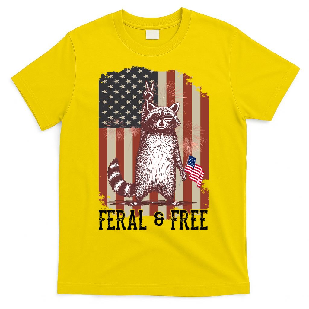 Feral But Free Raccoon July 4th Patriotic For Family T-Shirt product image 2