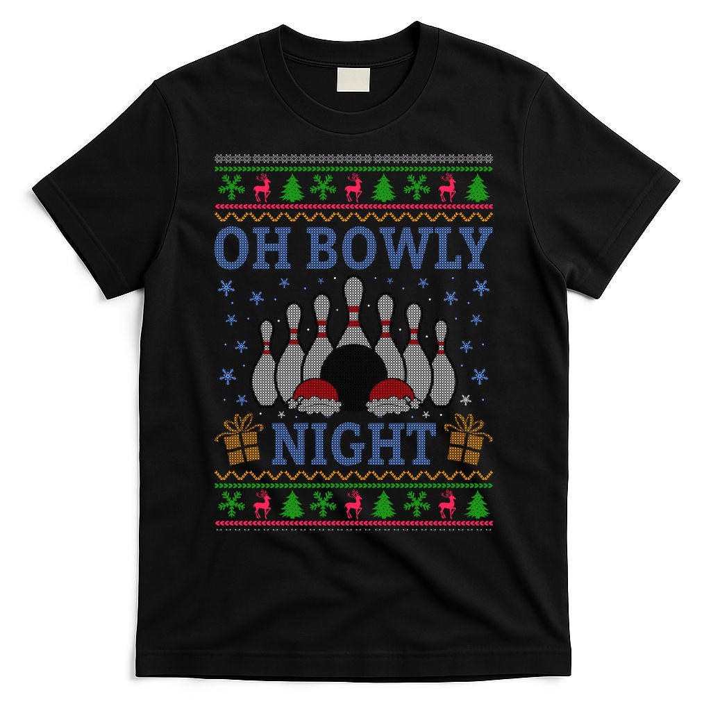 Oh Bowly Night Bowling Ugly Christmas T-Shirt product image 7