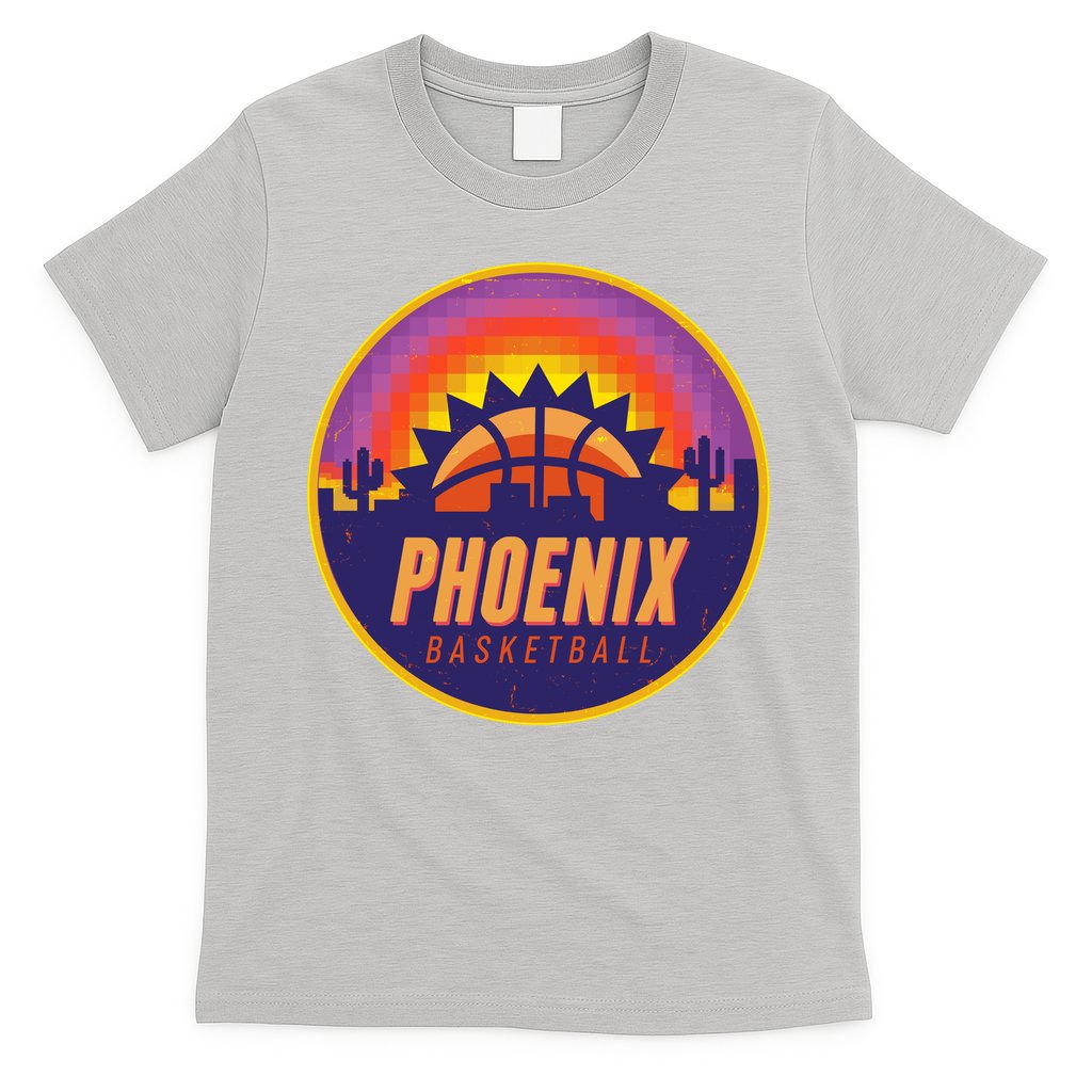 Phoenix Basketball Retro Logo Pixel Sunset T-Shirt product image 9