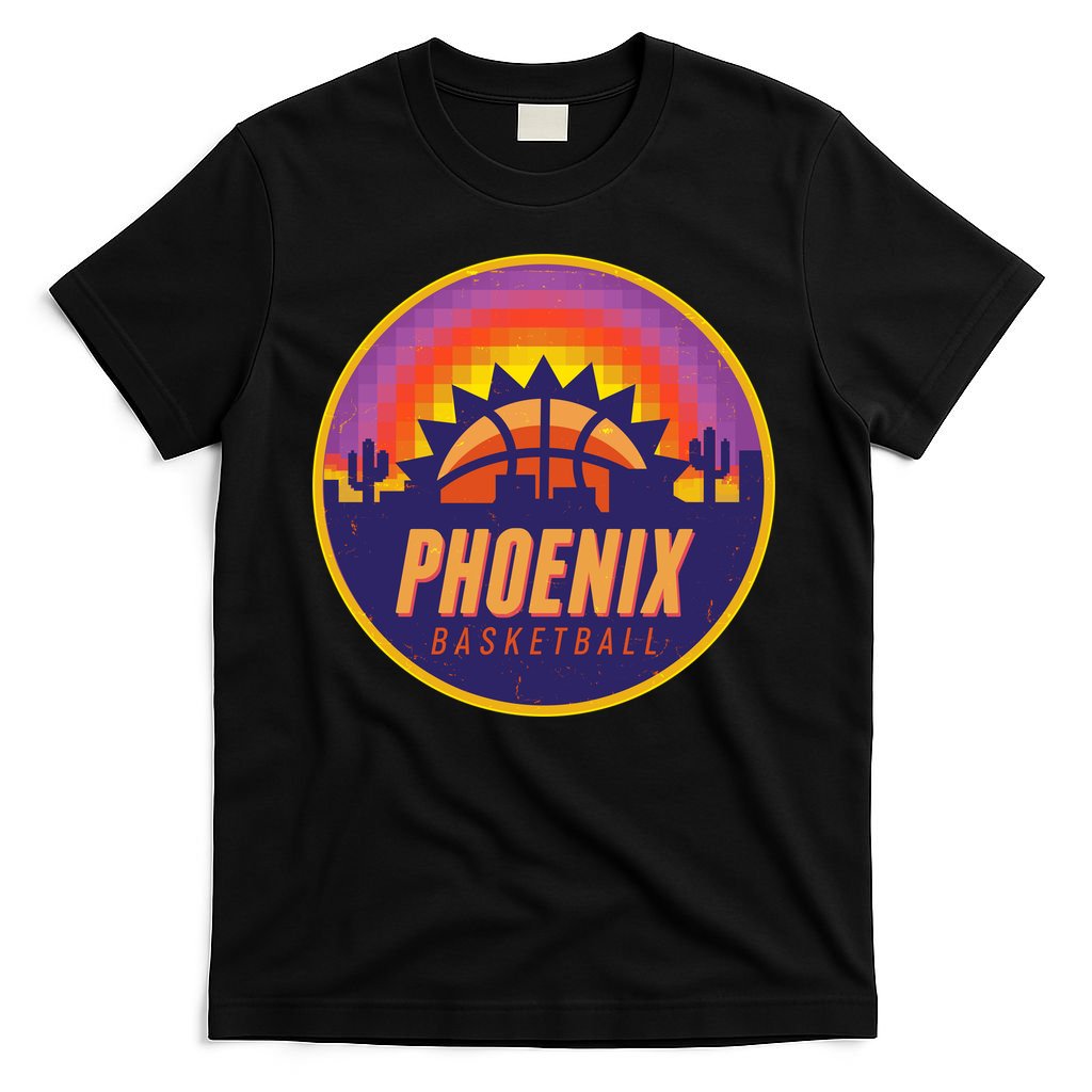 Phoenix Basketball Retro Logo Pixel Sunset T-Shirt product image 7
