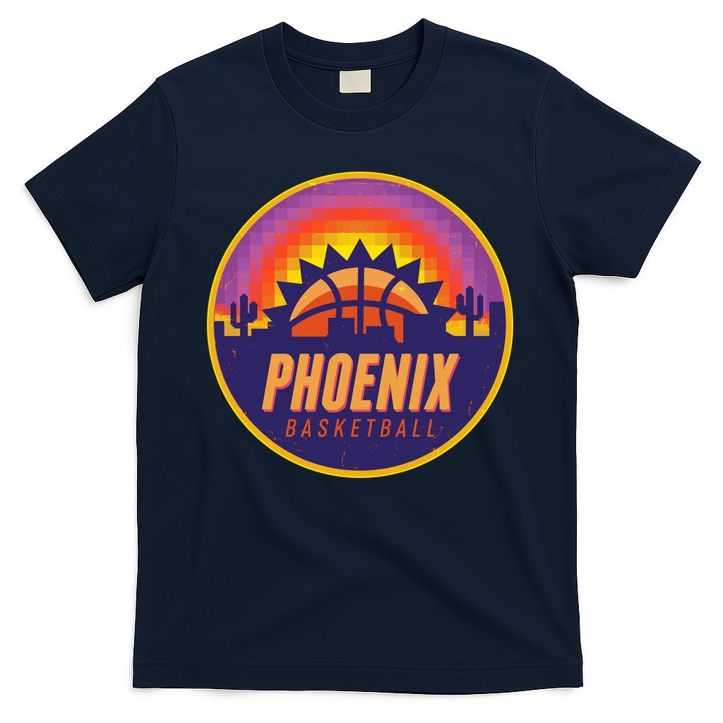 Phoenix Basketball Retro Logo Pixel Sunset T-Shirt product image 1