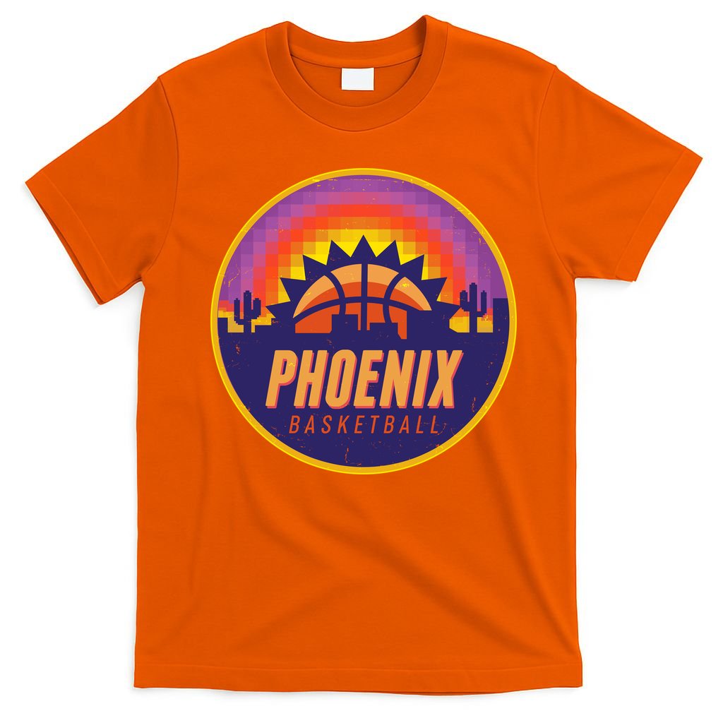 Phoenix Basketball Retro Logo Pixel Sunset T-Shirt product image 5