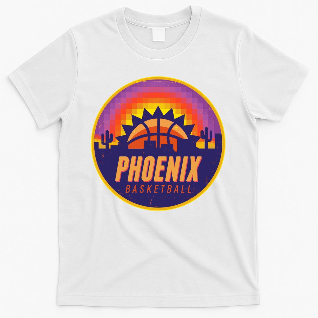 Phoenix Basketball Retro Logo Pixel Sunset T-Shirt product image 11