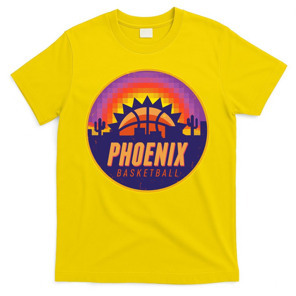 Phoenix Basketball Retro Logo Pixel Sunset T-Shirt product image 3