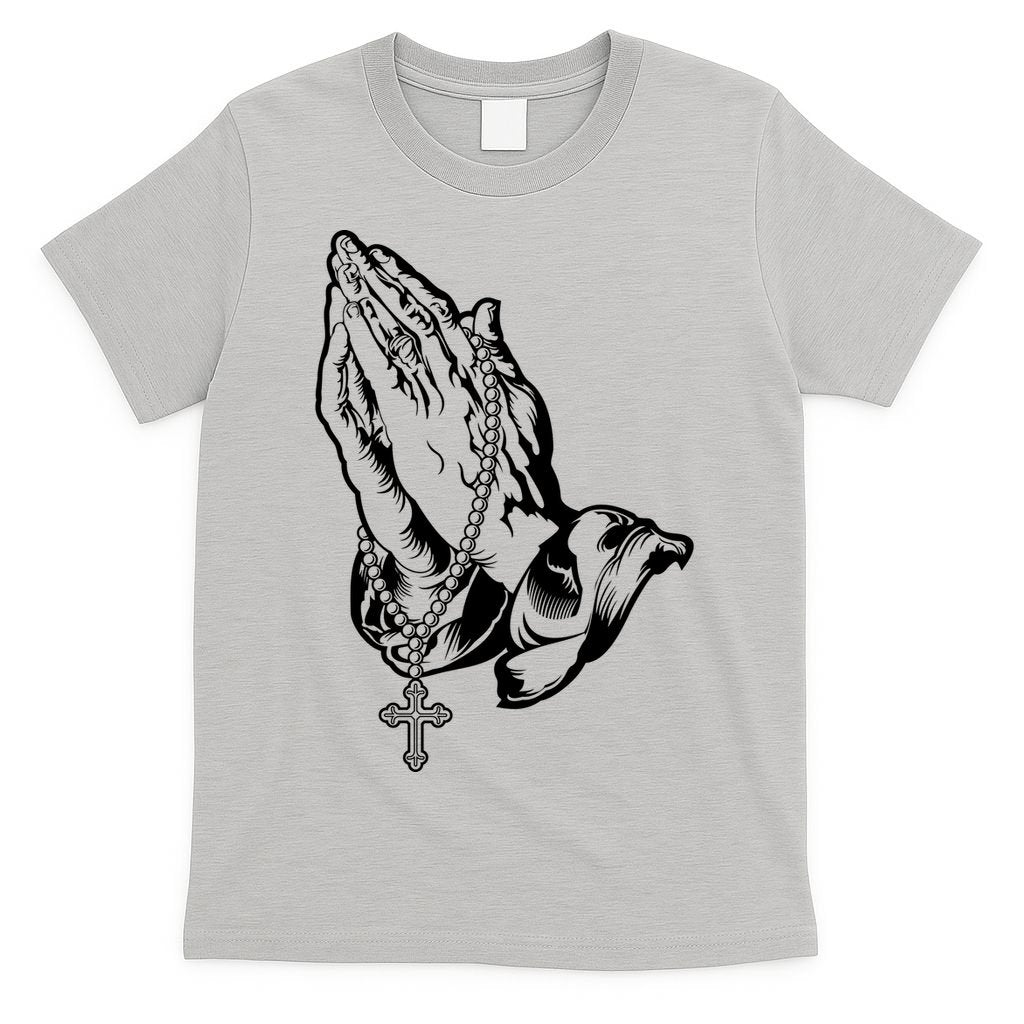 Pray Praying Hands Rosary Cross T-Shirt product image 5