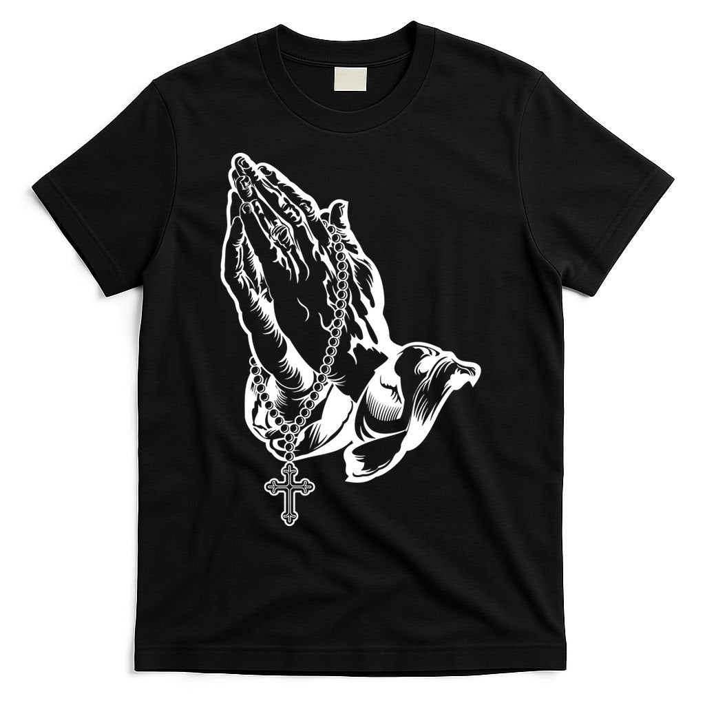 Pray Praying Hands Rosary Cross T-Shirt product image 4