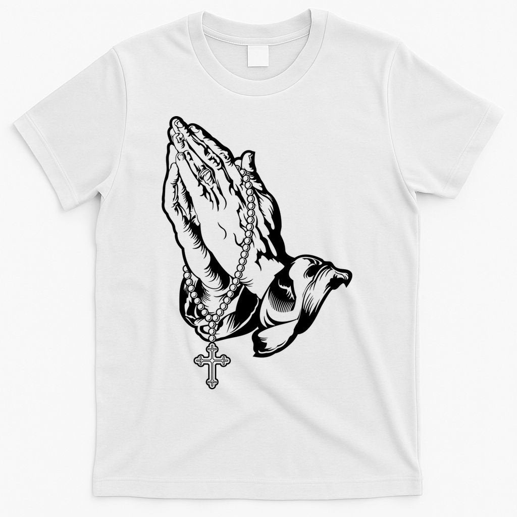 Pray Praying Hands Rosary Cross T-Shirt product image 6