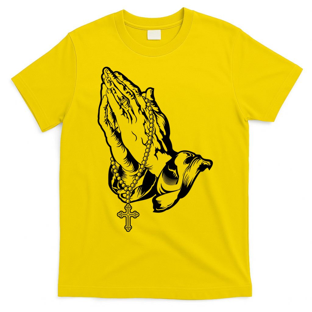 Pray Praying Hands Rosary Cross T-Shirt product image 2