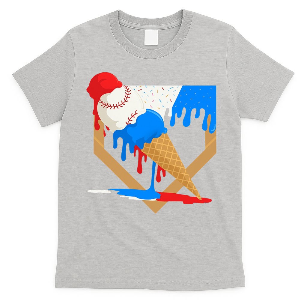 Red White And Blue Baseball Ice Cream Drip T-Shirt product image 5