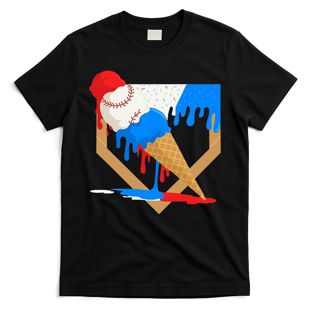 Red White And Blue Baseball Ice Cream Drip T-Shirt product image 4