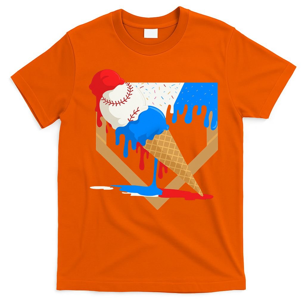 Red White And Blue Baseball Ice Cream Drip T-Shirt product image 3