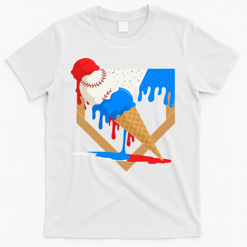 Red White And Blue Baseball Ice Cream Drip T-Shirt product image 6