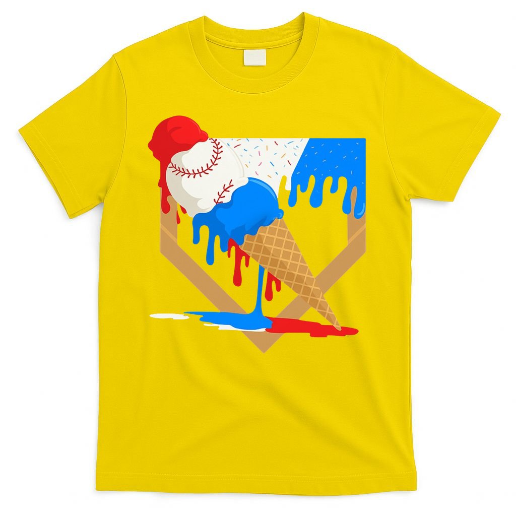 Red White And Blue Baseball Ice Cream Drip T-Shirt product image 2
