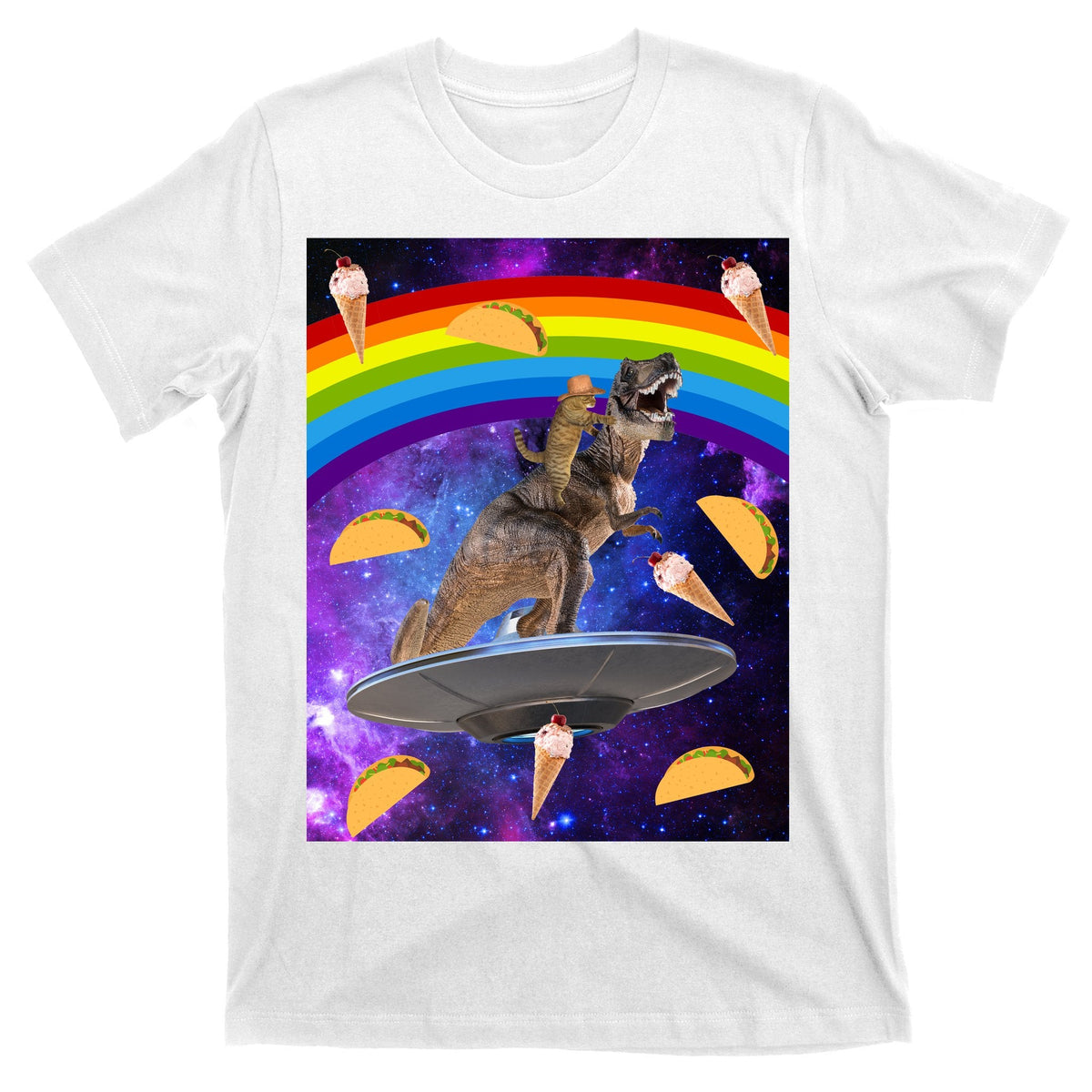 Taco Kitty Riding T-Rex Rainbow Space Cat T-Shirt product image 11