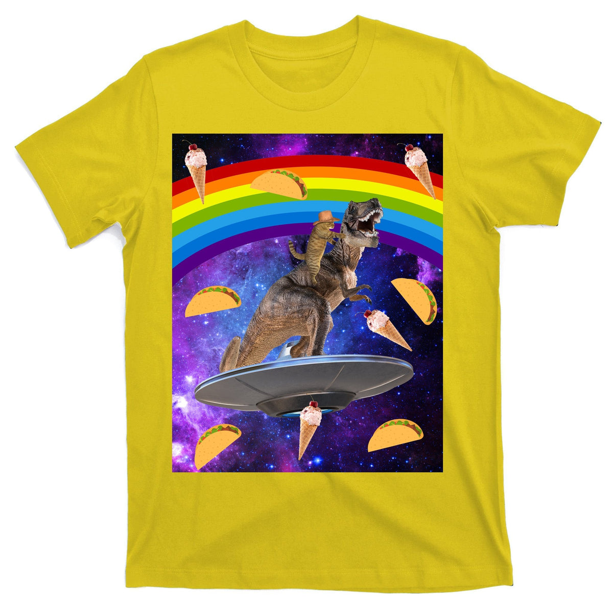 Taco Kitty Riding T-Rex Rainbow Space Cat T-Shirt product image 3