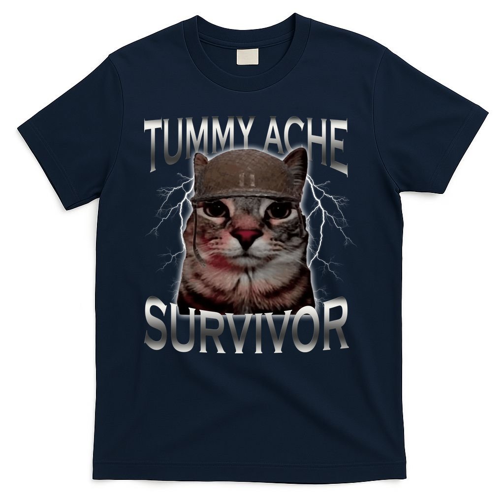 Tummy Ache Survivor Cat Meme Funny Saying Animals T-Shirt product image 1