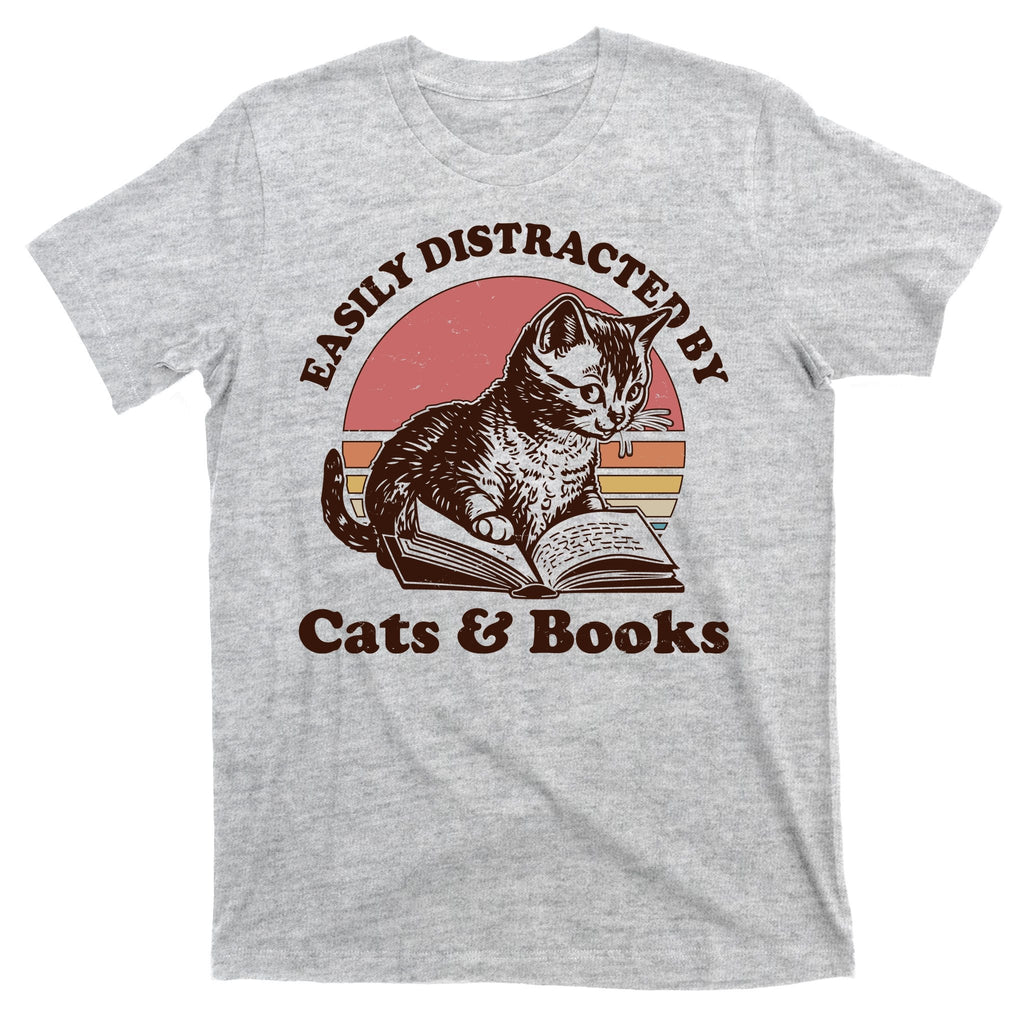 Vintage Easily Distracted By Cats And Books T-Shirt product image 9