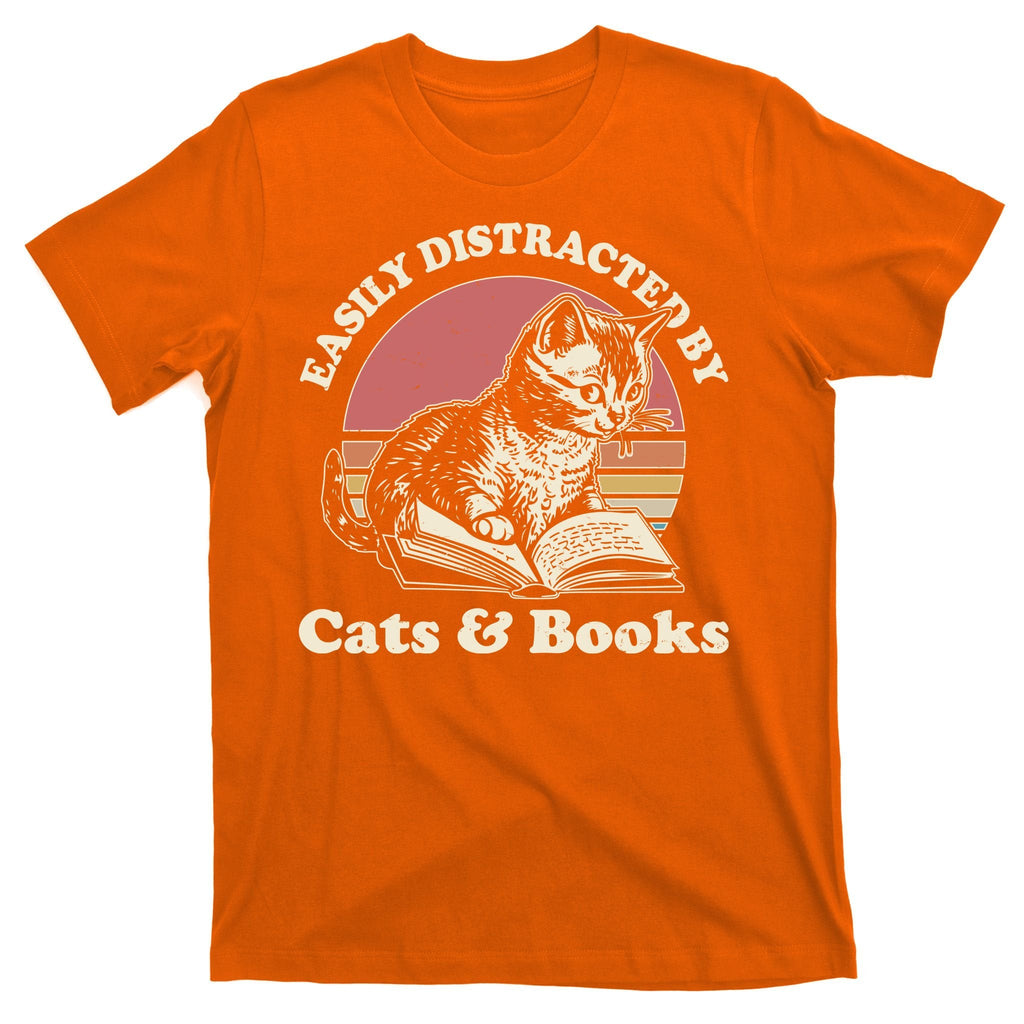Vintage Easily Distracted By Cats And Books T-Shirt product image 5