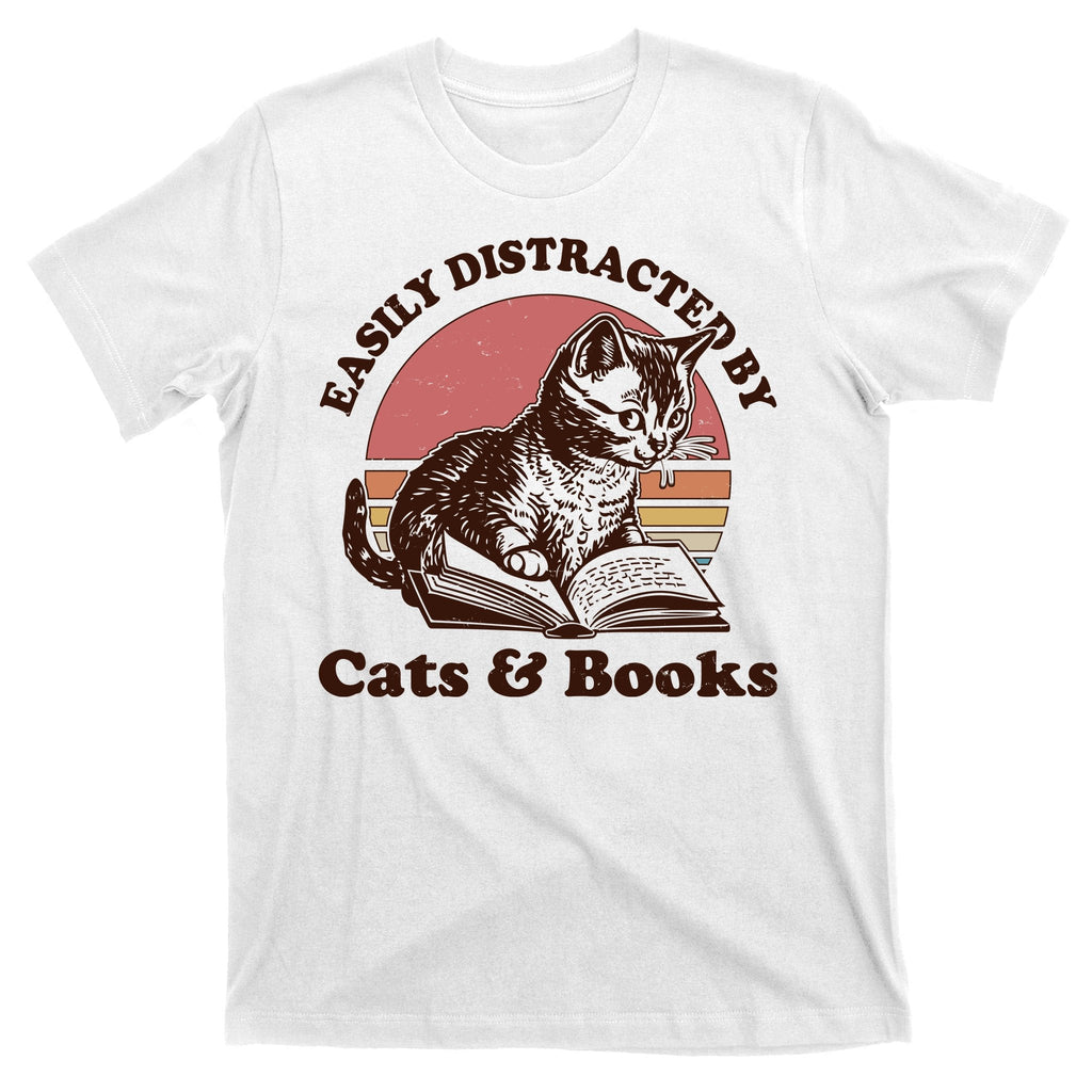 Vintage Easily Distracted By Cats And Books T-Shirt product image 11