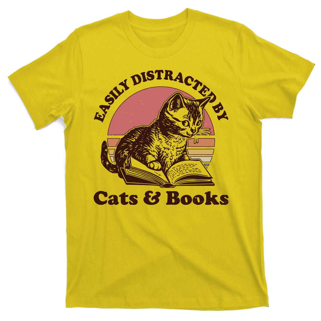 Vintage Easily Distracted By Cats And Books T-Shirt product image 3
