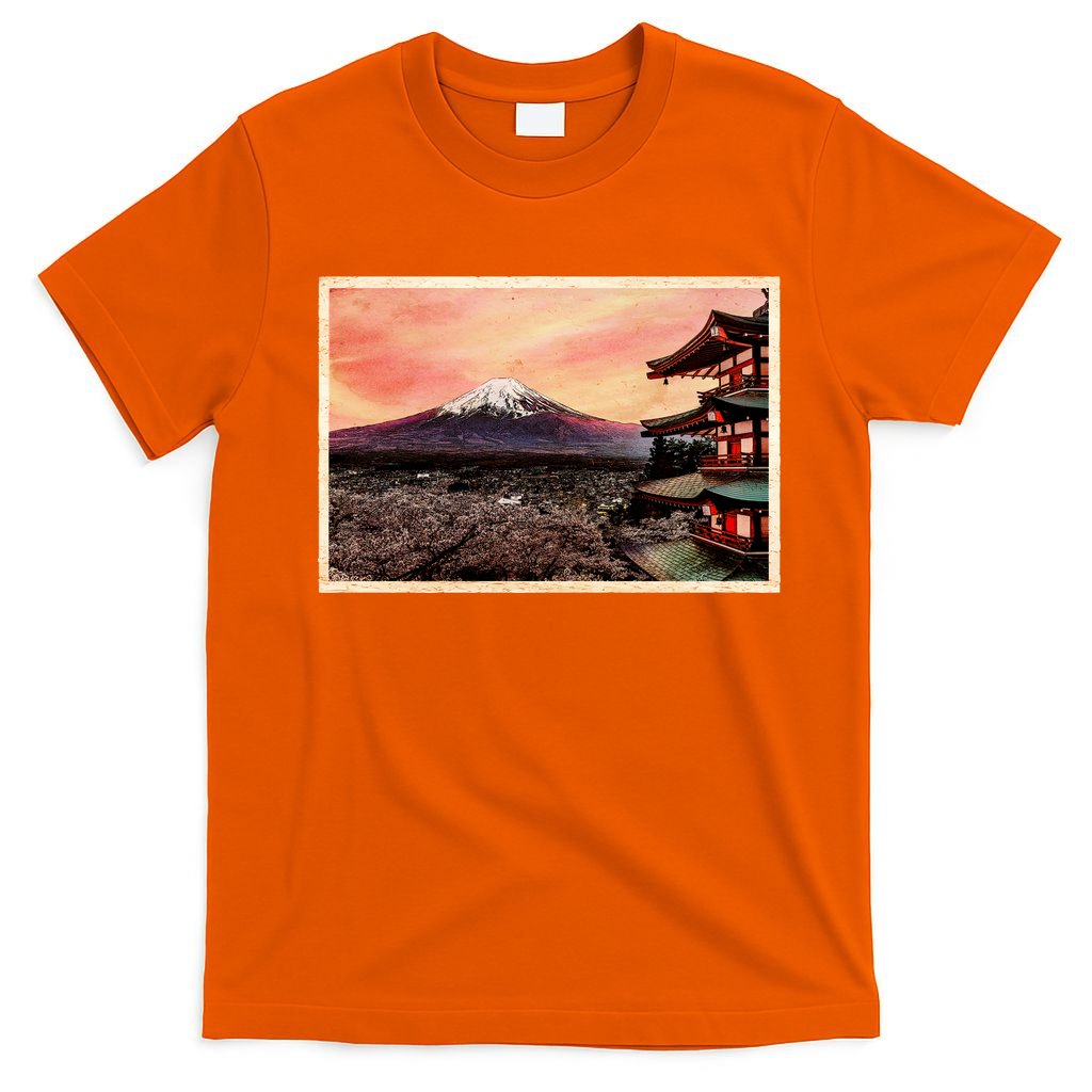 Vintage Japanese Mt. Fuji Pagoda and Cherry Blossoms T-Shirt product image 5