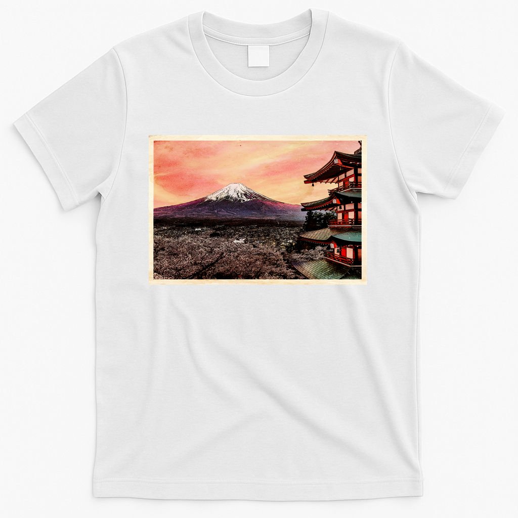 Vintage Japanese Mt. Fuji Pagoda and Cherry Blossoms T-Shirt product image 11