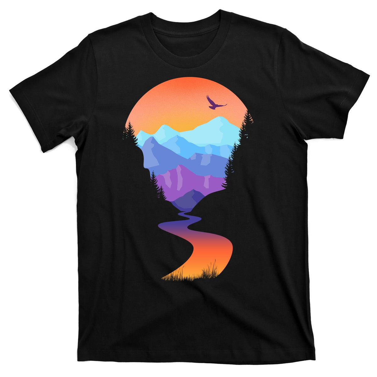 Vintage Sunset Mountain River T-Shirt product image 7