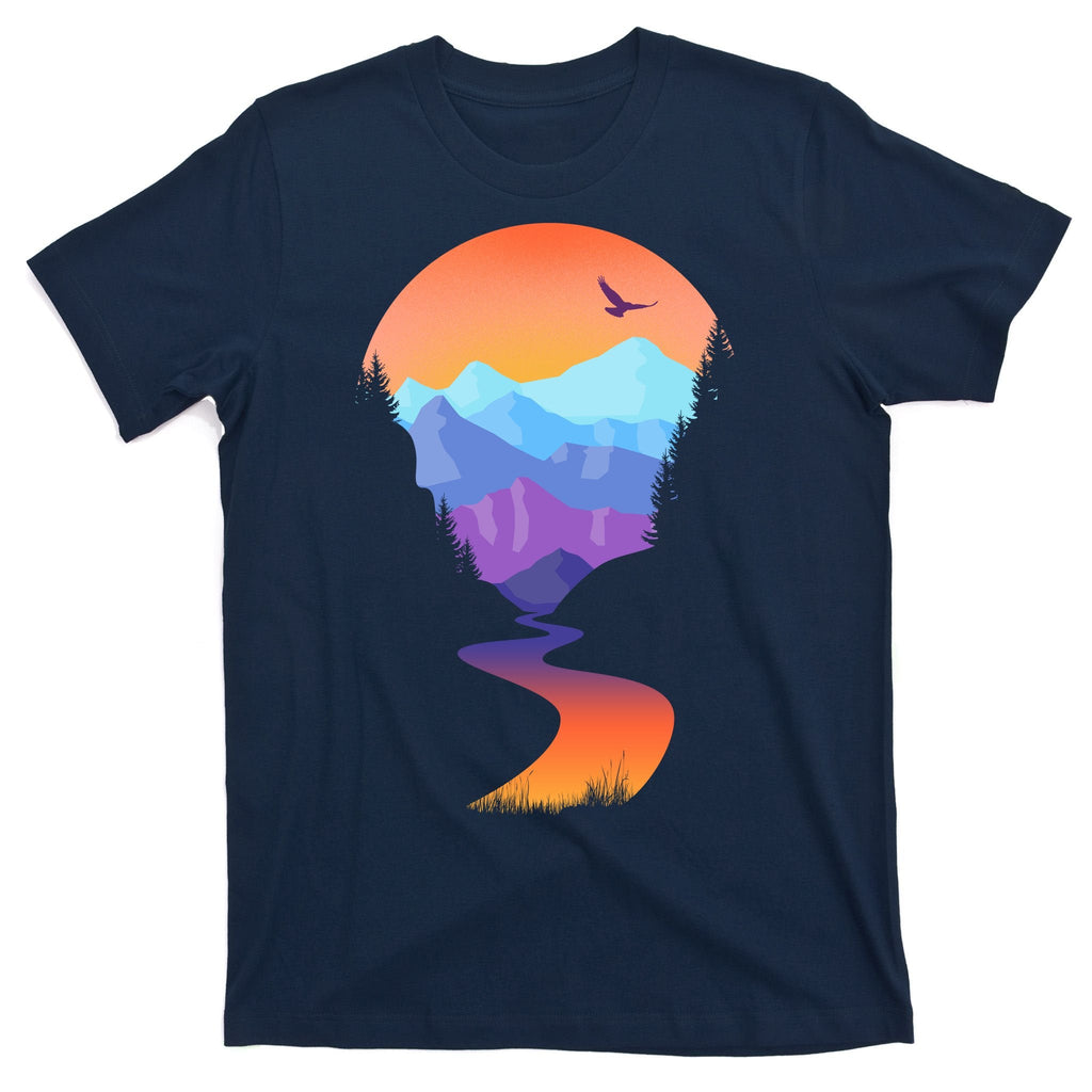 Vintage Sunset Mountain River T-Shirt product image 1