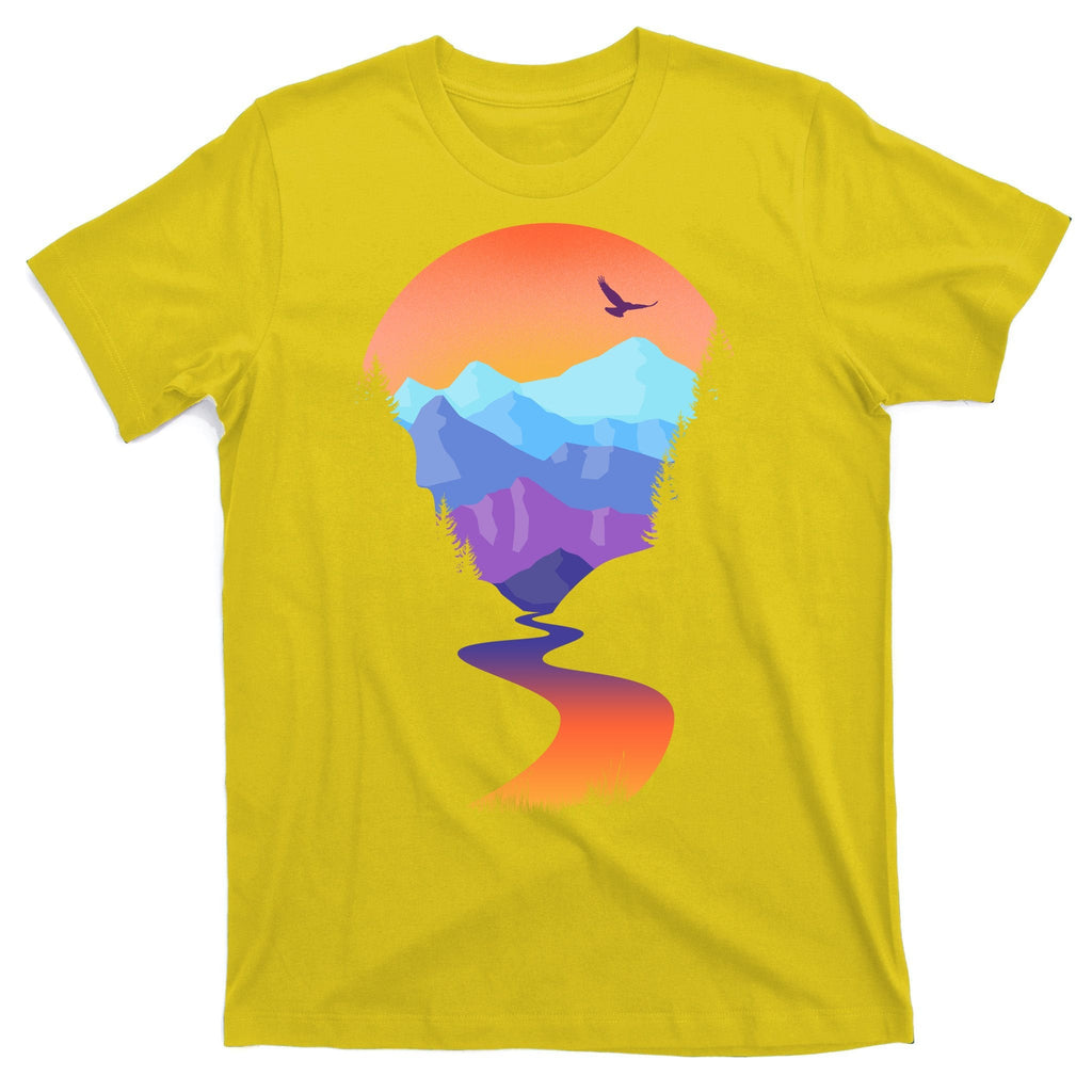 Vintage Sunset Mountain River T-Shirt product image 3